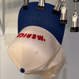 Men's Cream and Blue Cap with Red Embroidery